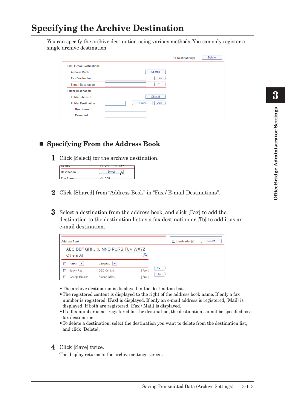 Specifying the archive destination, Specifying the archive destination -113, Specifying | The archive destination | Muratec MFX-2590 User Manual | Page 196 / 279