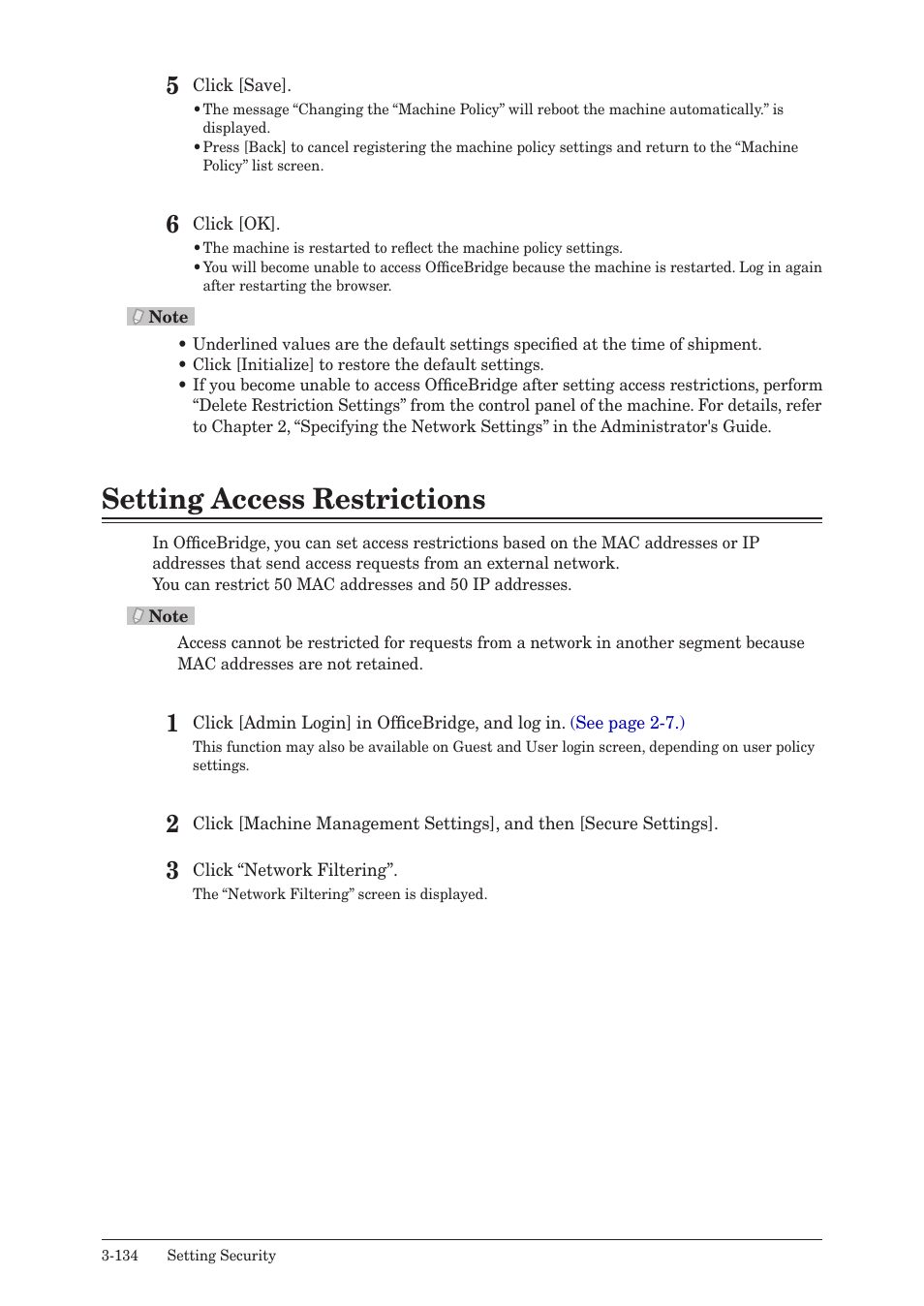 Setting access restrictions, Setting access restrictions -134 | Muratec MFX-2590 User Manual | Page 217 / 279