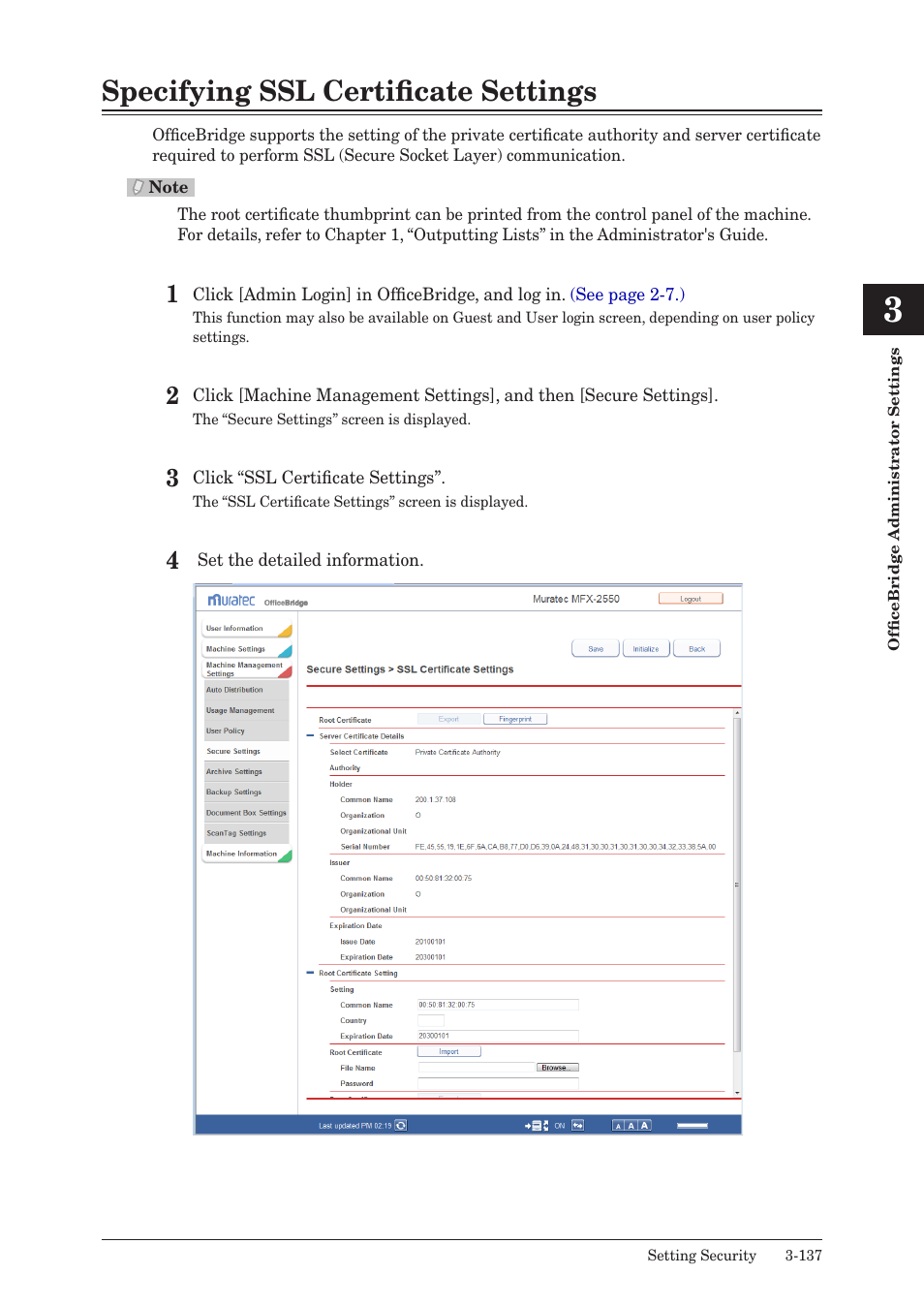 Specifying ssl certificate settings, Specifying ssl certificate settings -137 | Muratec MFX-2590 User Manual | Page 220 / 279