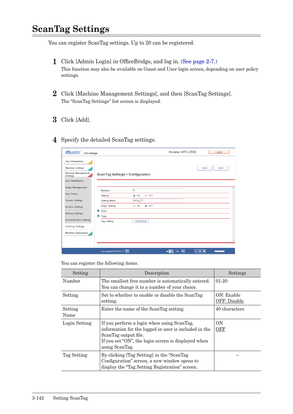 Scantag settings, Scantag settings -142 | Muratec MFX-2590 User Manual | Page 225 / 279