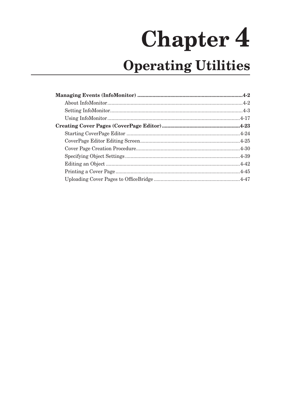 Chapter 4 operating utilities, Chapter, Operating utilities | Muratec MFX-2590 User Manual | Page 232 / 279