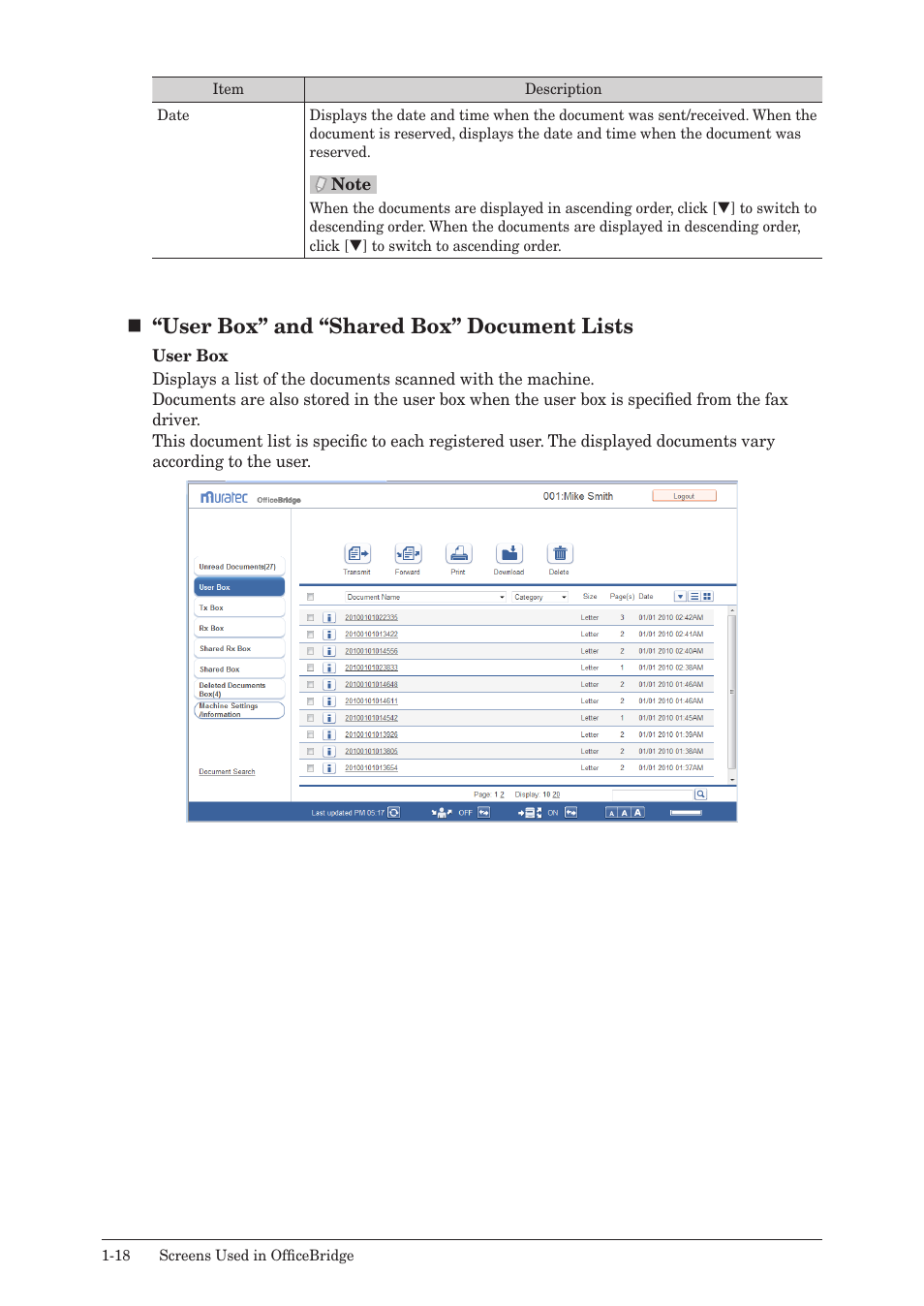 User box” and “shared box” document lists | Muratec MFX-2590 User Manual | Page 25 / 279
