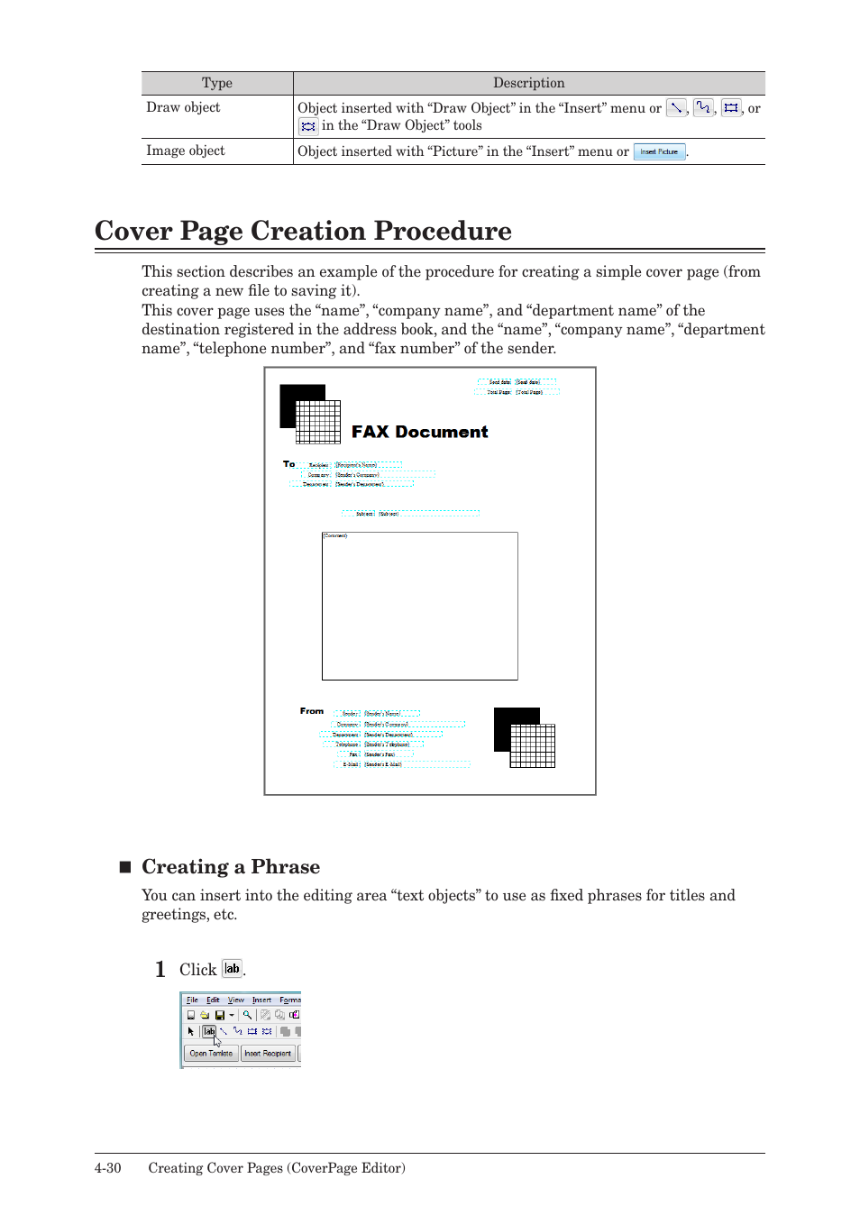 Cover page creation procedure, Creating a phrase | Muratec MFX-2590 User Manual | Page 261 / 279