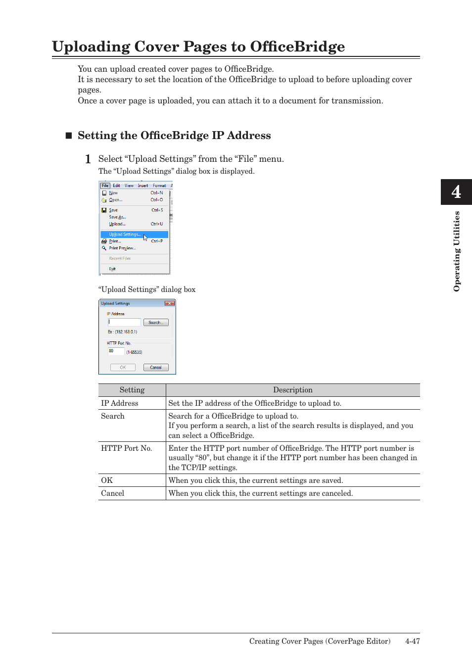 Uploading cover pages to officebridge, Setting the officebridge ip address | Muratec MFX-2590 User Manual | Page 278 / 279