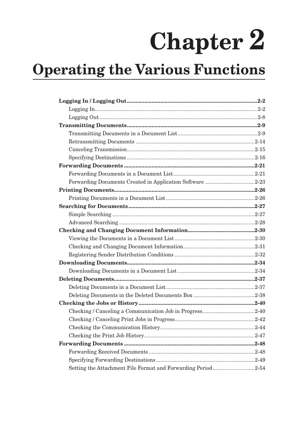 Chapter 2 operating the various functions, Chapter, Operating the various functions | Muratec MFX-2590 User Manual | Page 28 / 279