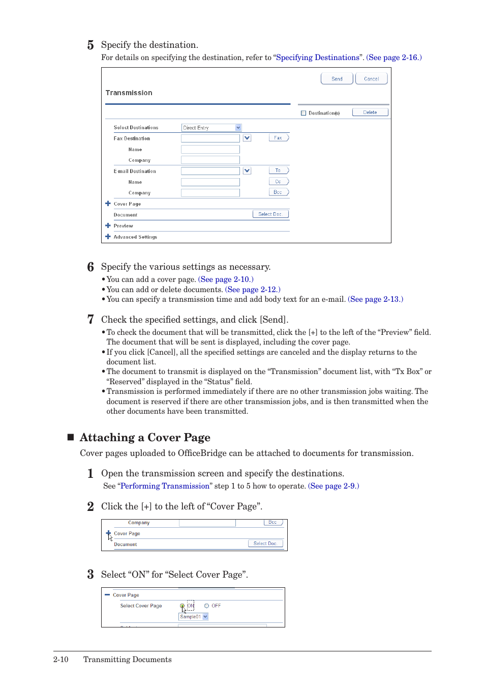 Attaching a cover page | Muratec MFX-2590 User Manual | Page 37 / 279