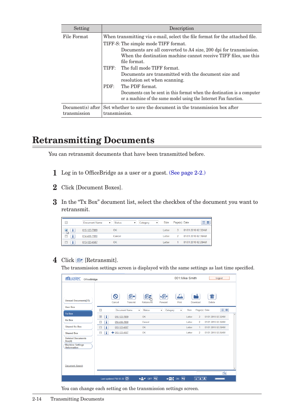 Retransmitting documents, Retransmitting documents -14 | Muratec MFX-2590 User Manual | Page 41 / 279