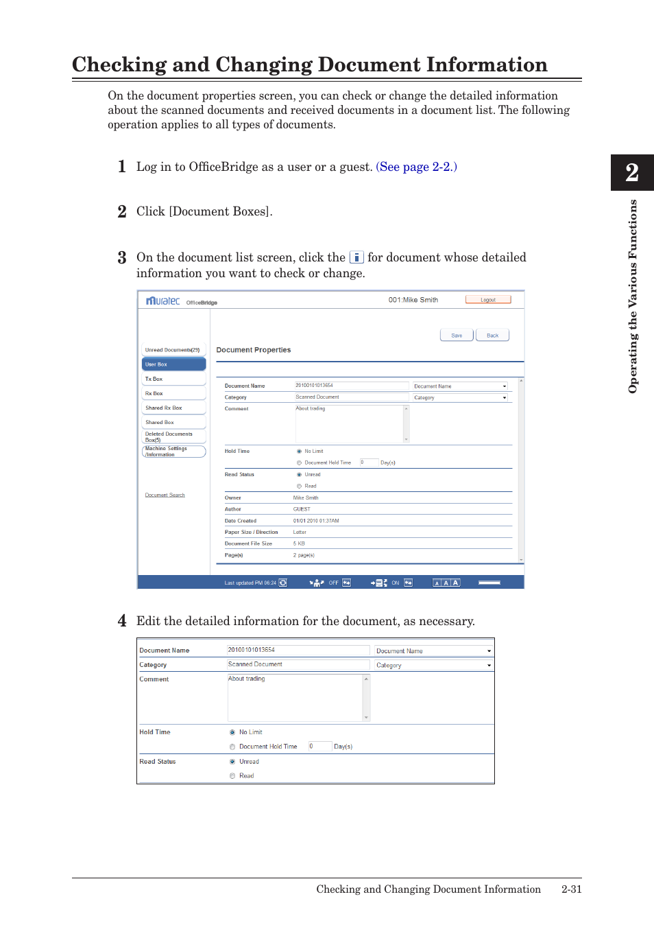 Checking and changing document information, Checking and changing document information -31 | Muratec MFX-2590 User Manual | Page 58 / 279