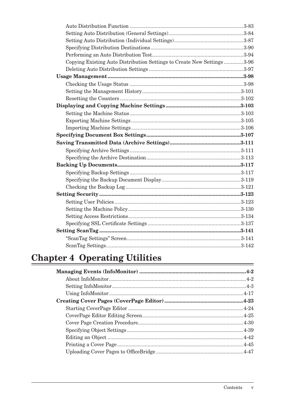 Chapter 4 operating utilities | Muratec MFX-2590 User Manual | Page 6 / 279