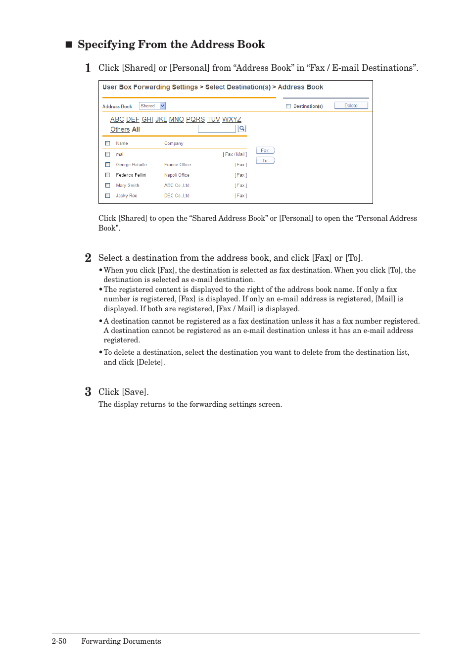 Specifying from the address book | Muratec MFX-2590 User Manual | Page 77 / 279