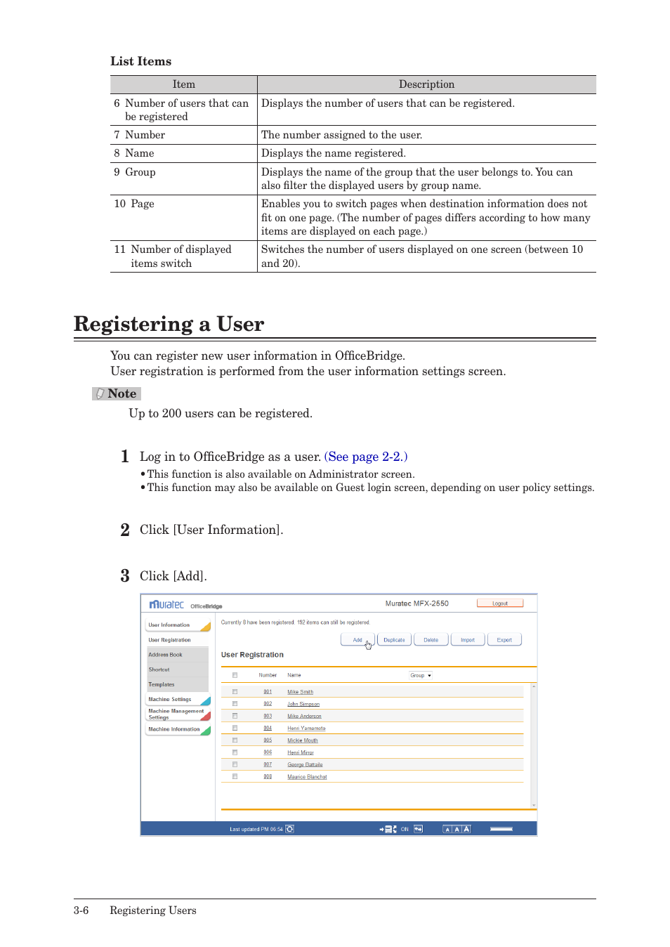 Registering a user, Registering a user -6 | Muratec MFX-2590 User Manual | Page 89 / 279