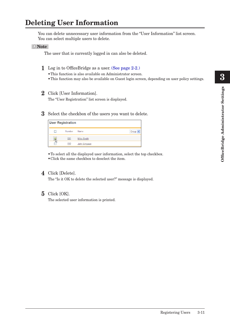 Deleting user information, Deleting user information -11 | Muratec MFX-2590 User Manual | Page 94 / 279