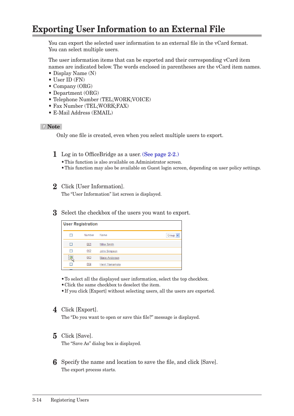 Exporting user information to an external file, Exporting user information to an external file -14 | Muratec MFX-2590 User Manual | Page 97 / 279