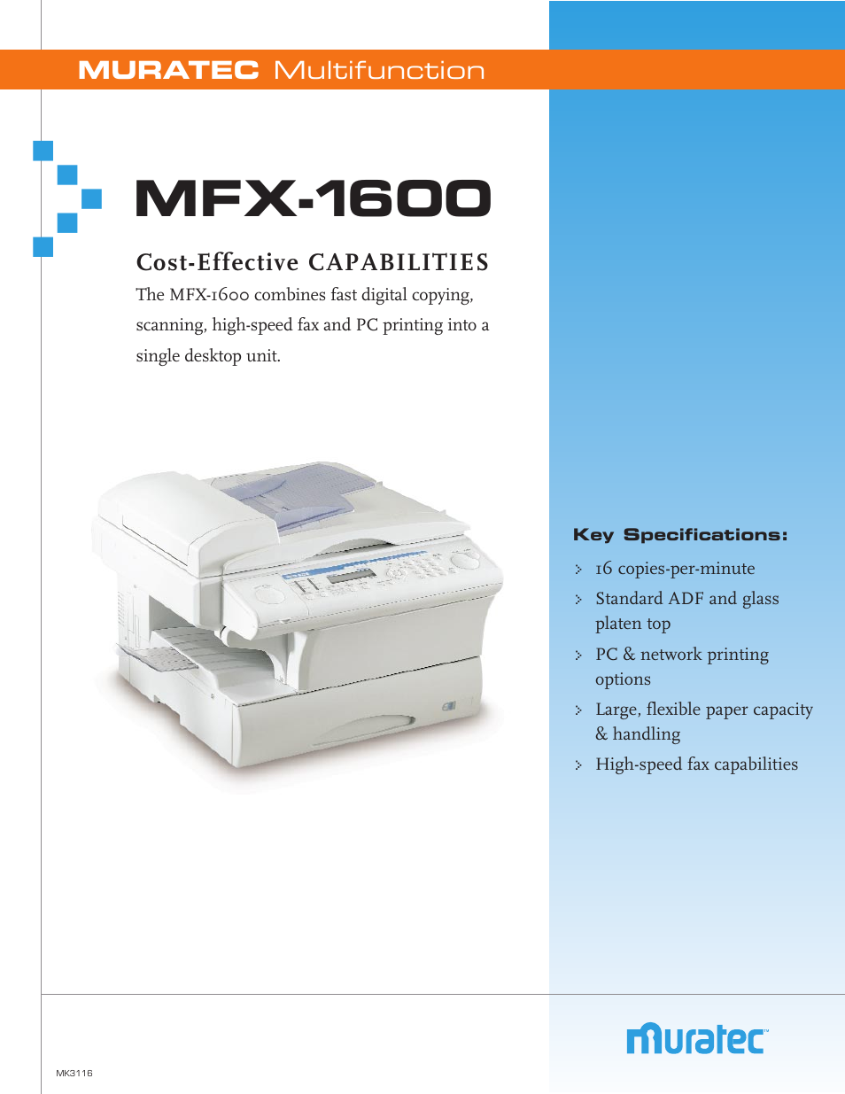 Muratec MFX-1600 User Manual | 2 pages