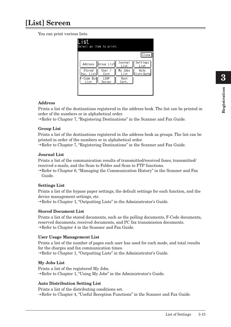 List] screen, List] screen -15 | Muratec MFX-2550 User Manual | Page 100 / 129