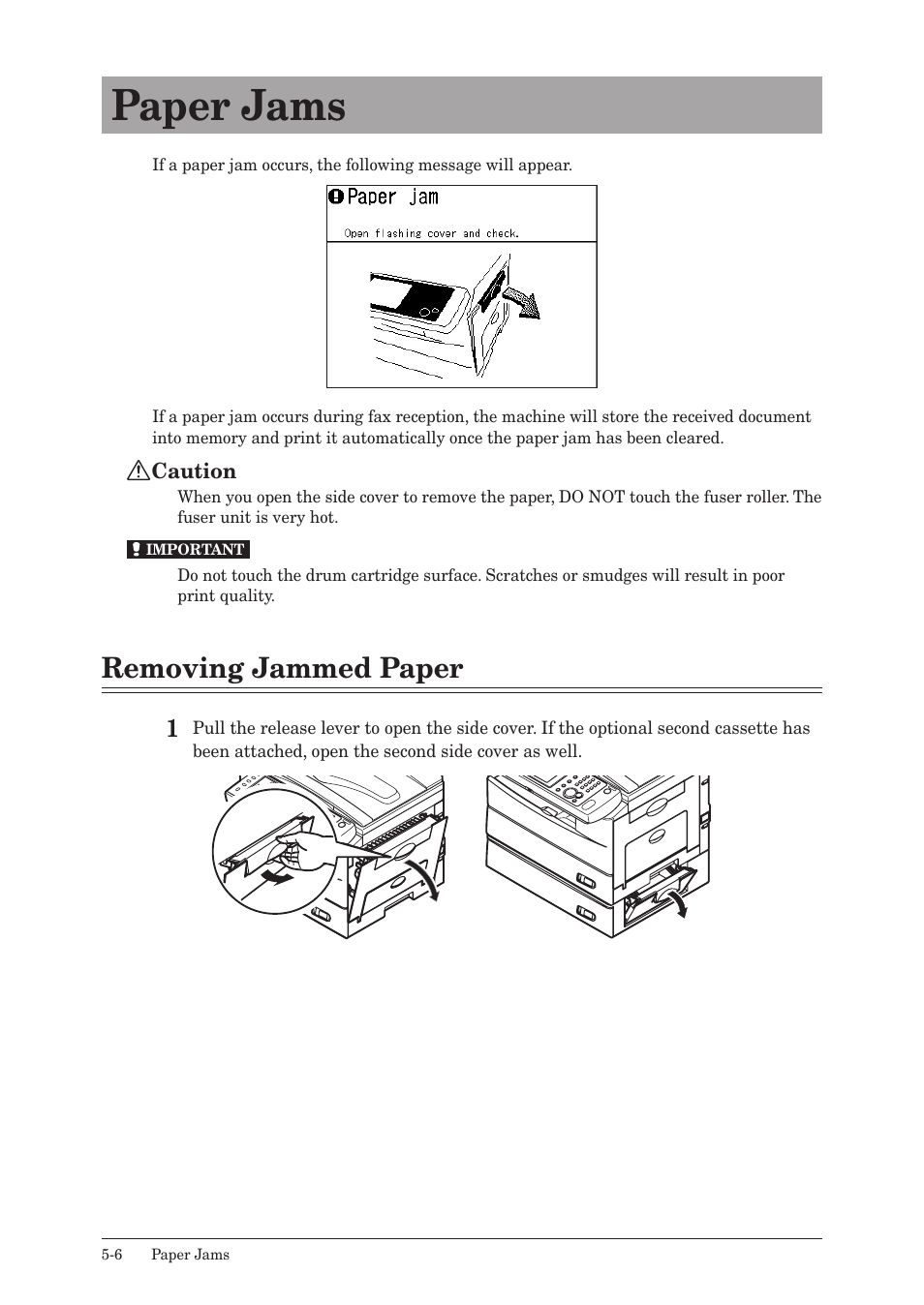 Paper jams, Removing jammed paper, Paper jams -6 | Removing jammed paper -6 | Muratec MFX-2550 User Manual | Page 115 / 129