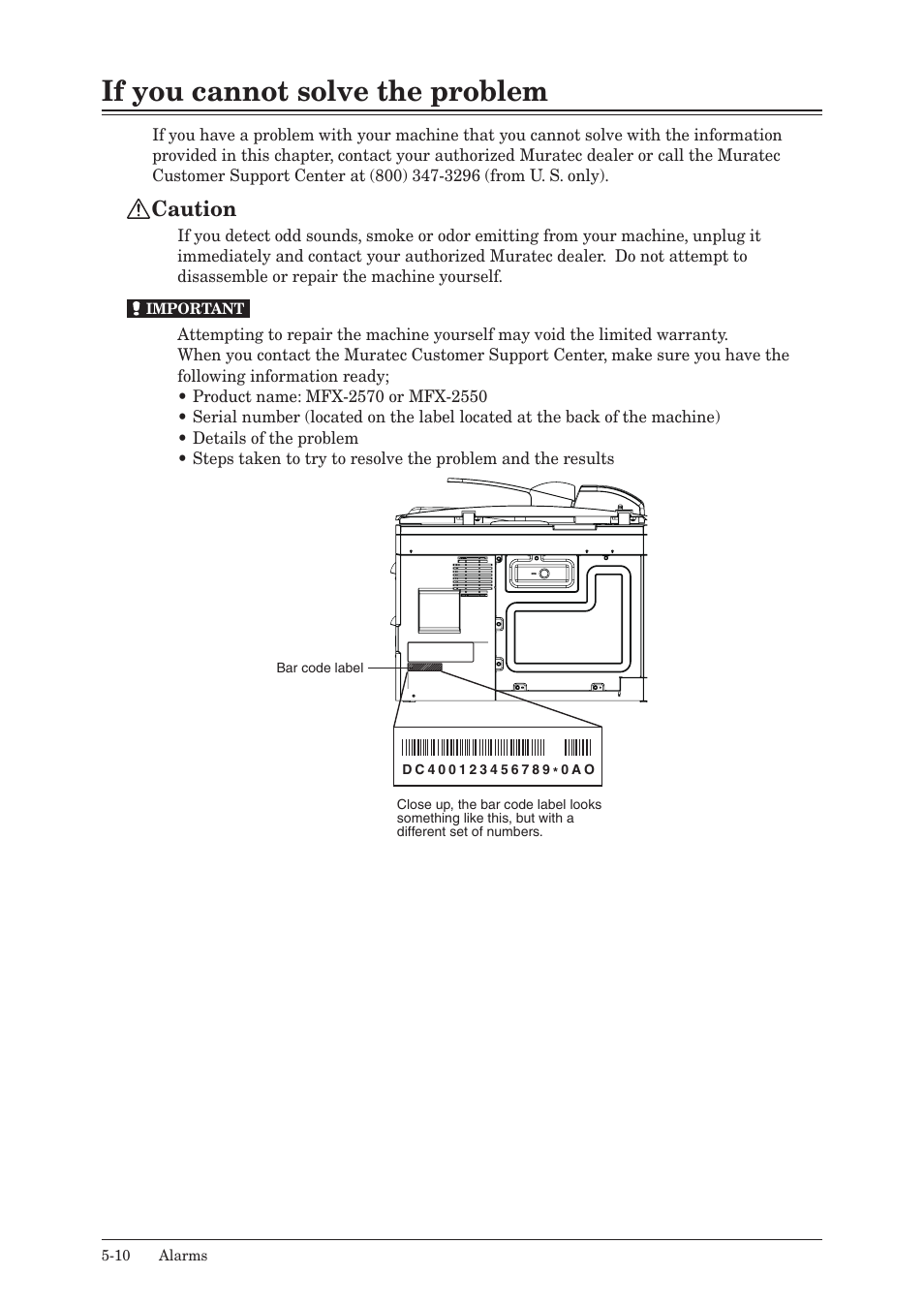 If you cannot solve the problem, If you cannot solve the problem -10, Caution | Muratec MFX-2550 User Manual | Page 119 / 129