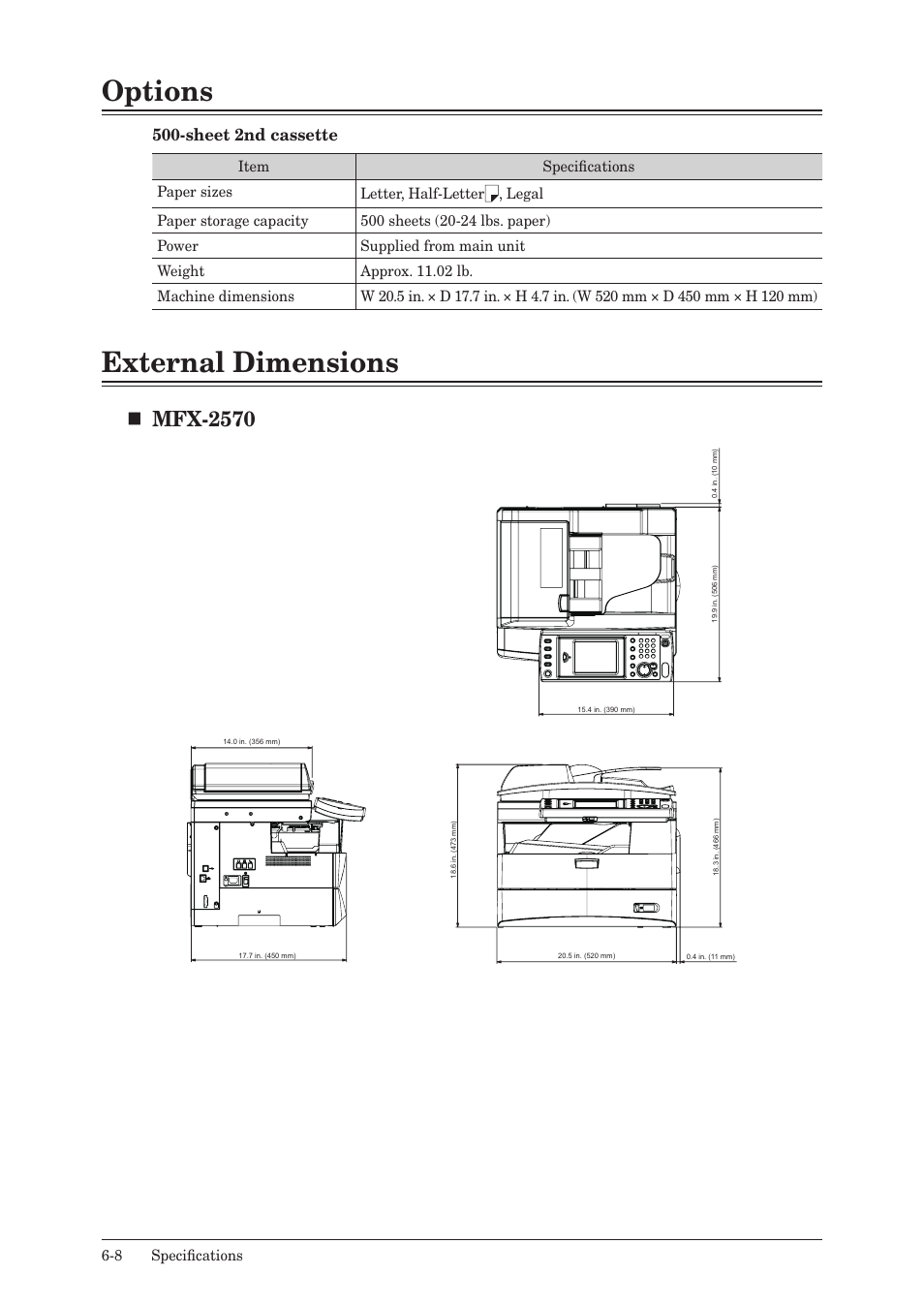 Options, External dimensions, Options -8 external dimensions -8 | Mfx-2570 | Muratec MFX-2550 User Manual | Page 127 / 129