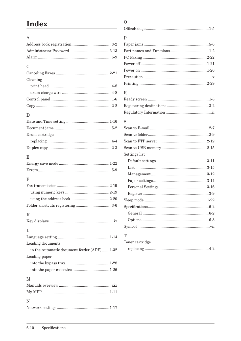 Index, Index -10 | Muratec MFX-2550 User Manual | Page 129 / 129
