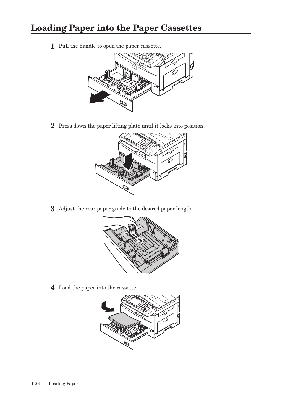 Loading paper into the paper cassettes, Loading paper into the paper cassettes -26 | Muratec MFX-2550 User Manual | Page 47 / 129