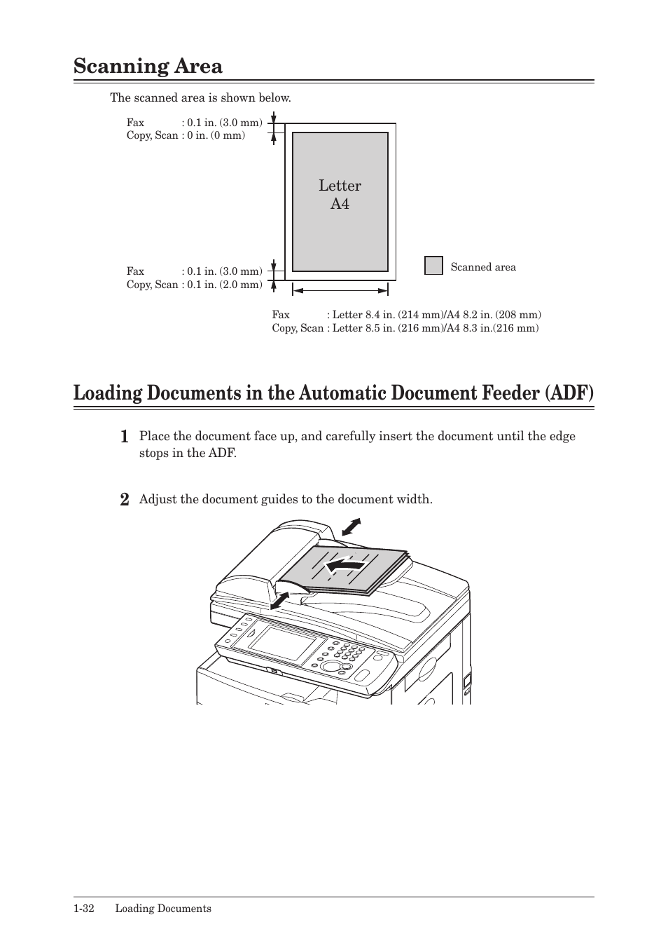 Scanning area, Letter a4 | Muratec MFX-2550 User Manual | Page 53 / 129