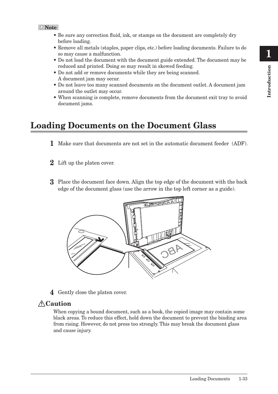 Loading documents on the document glass, Loading documents on the document glass -33 | Muratec MFX-2550 User Manual | Page 54 / 129