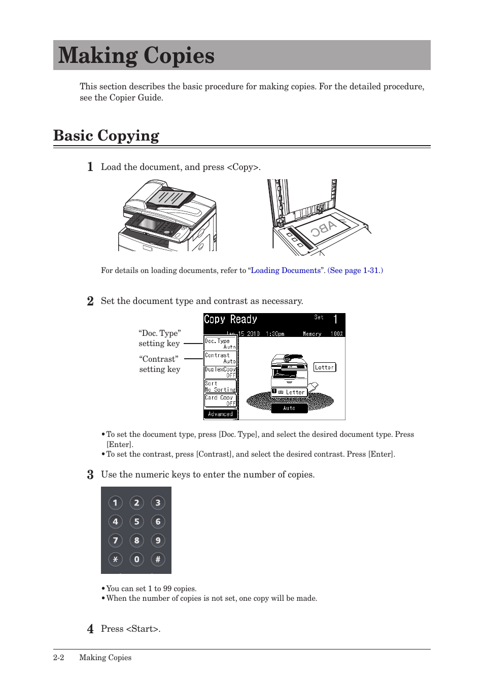 Making copies, Basic copying, Making copies -2 | Basic copying -2 | Muratec MFX-2550 User Manual | Page 57 / 129