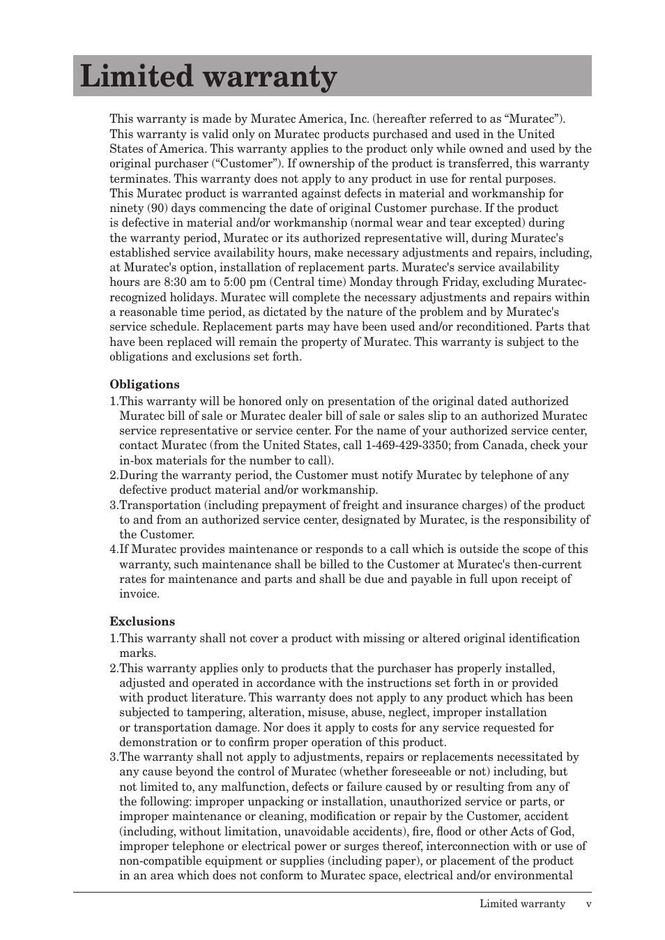 Limited warranty | Muratec MFX-2550 User Manual | Page 6 / 129