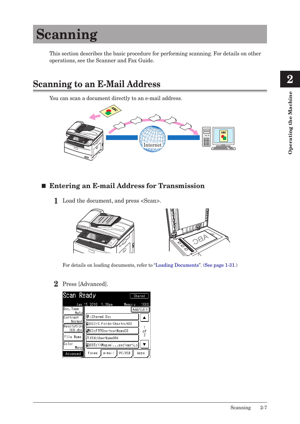 Scanning, Scanning to an e-mail address, Scanning -7 | Scanning to an e-mail address -7 | Muratec MFX-2550 User Manual | Page 62 / 129