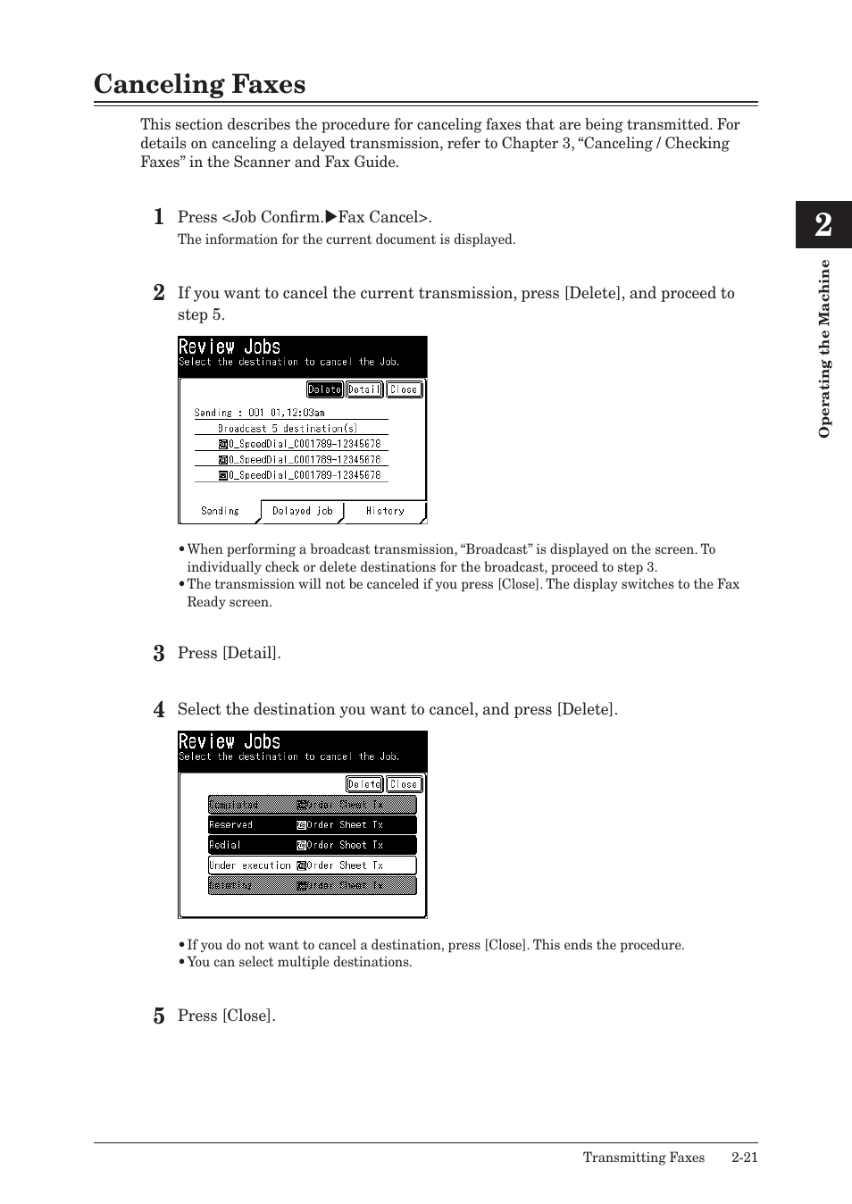 Canceling faxes, Canceling faxes -21 | Muratec MFX-2550 User Manual | Page 76 / 129
