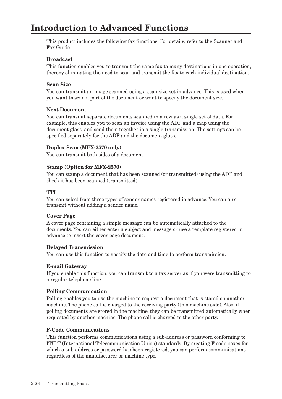 Introduction to advanced functions, Introduction to advanced functions -26 | Muratec MFX-2550 User Manual | Page 81 / 129
