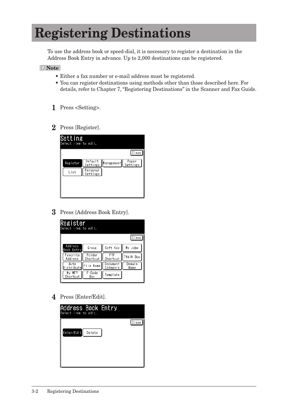 Registering destinations, Registering destinations -2 | Muratec MFX-2550 User Manual | Page 87 / 129