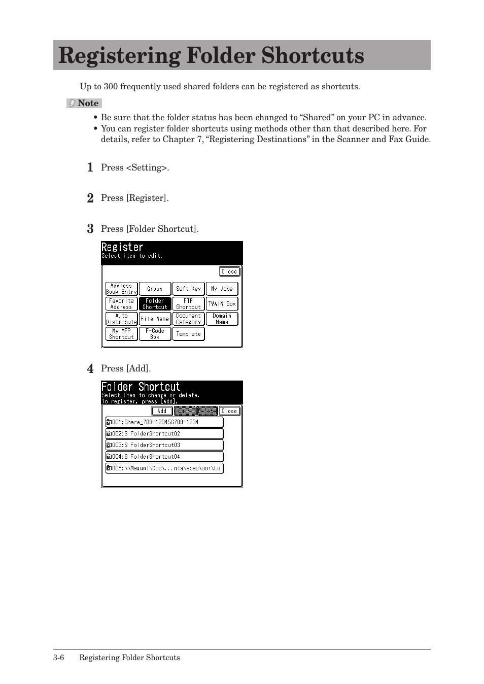 Registering folder shortcuts, Registering folder shortcuts -6 | Muratec MFX-2550 User Manual | Page 91 / 129