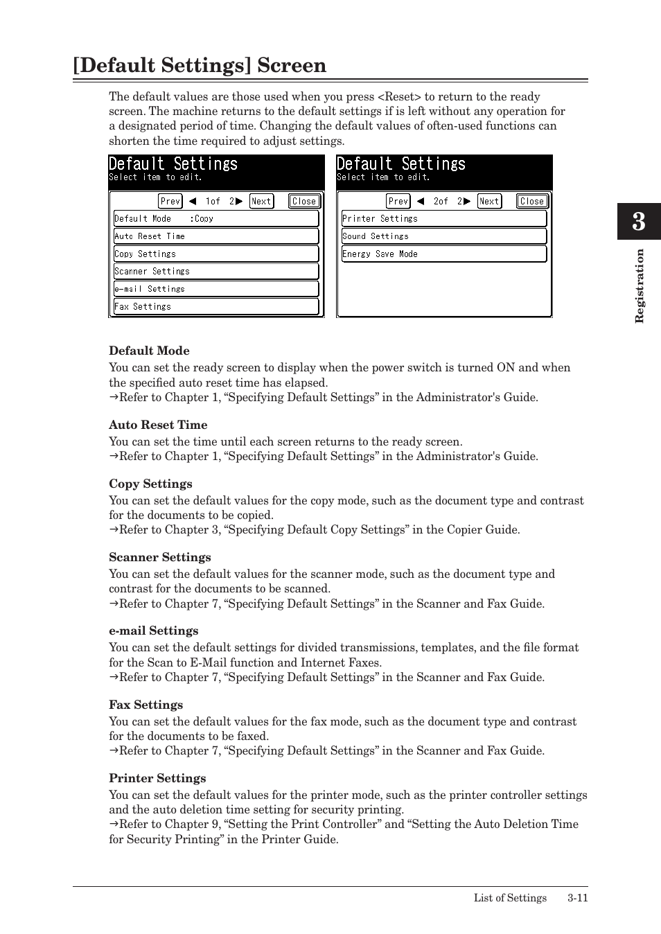 Default settings] screen, Default settings] screen -11 | Muratec MFX-2550 User Manual | Page 96 / 129