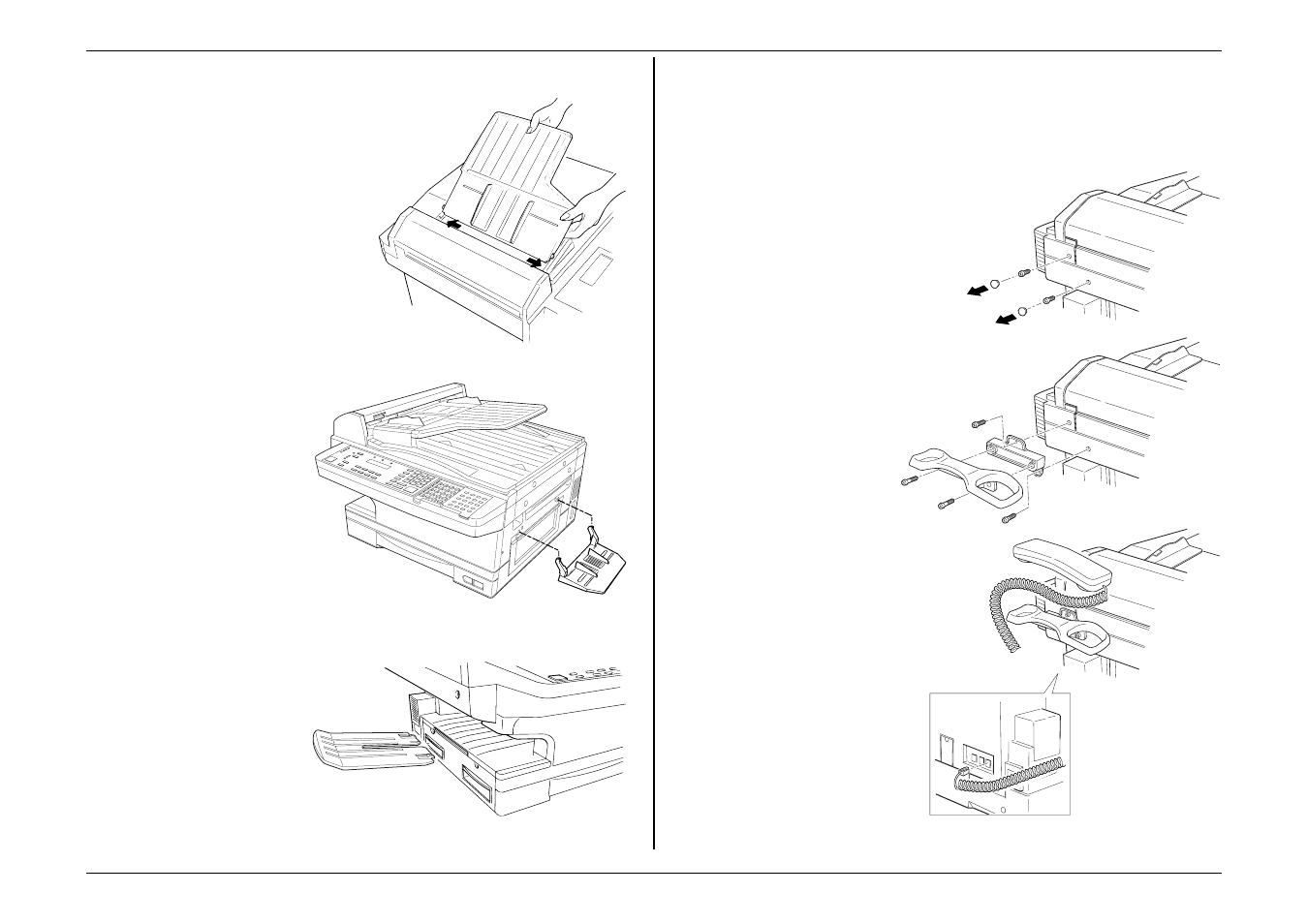 Attach the paper-handling parts, Attaching an optional handset | Muratec MFX-1500 User Manual | Page 21 / 149