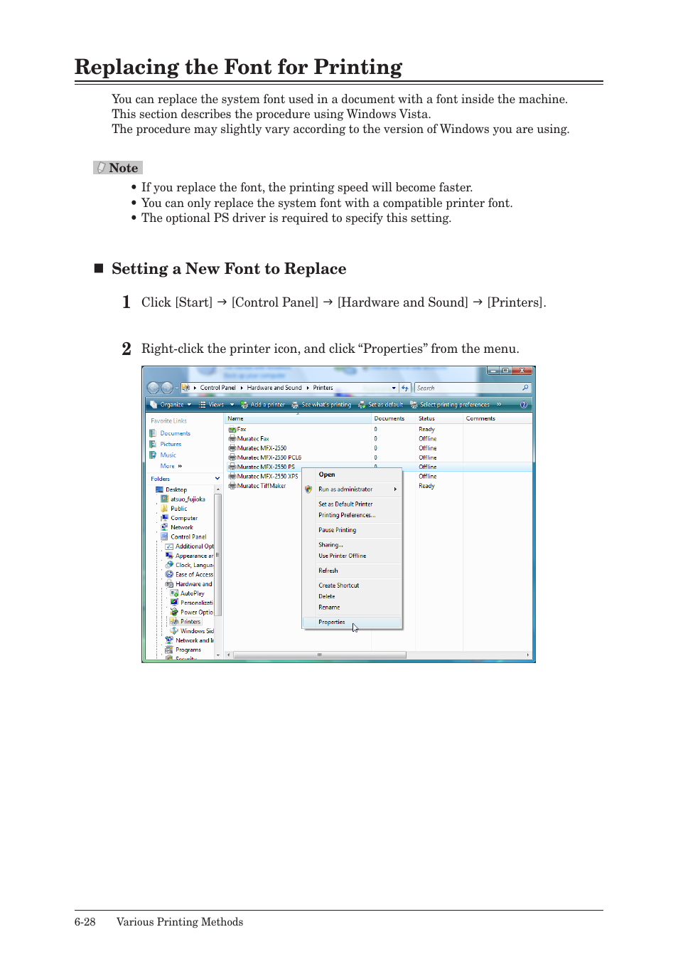 Replacing the font for printing, Replacing the font for printing -28 | Muratec QUADACCESS MFX-2550 User Manual | Page 111 / 193