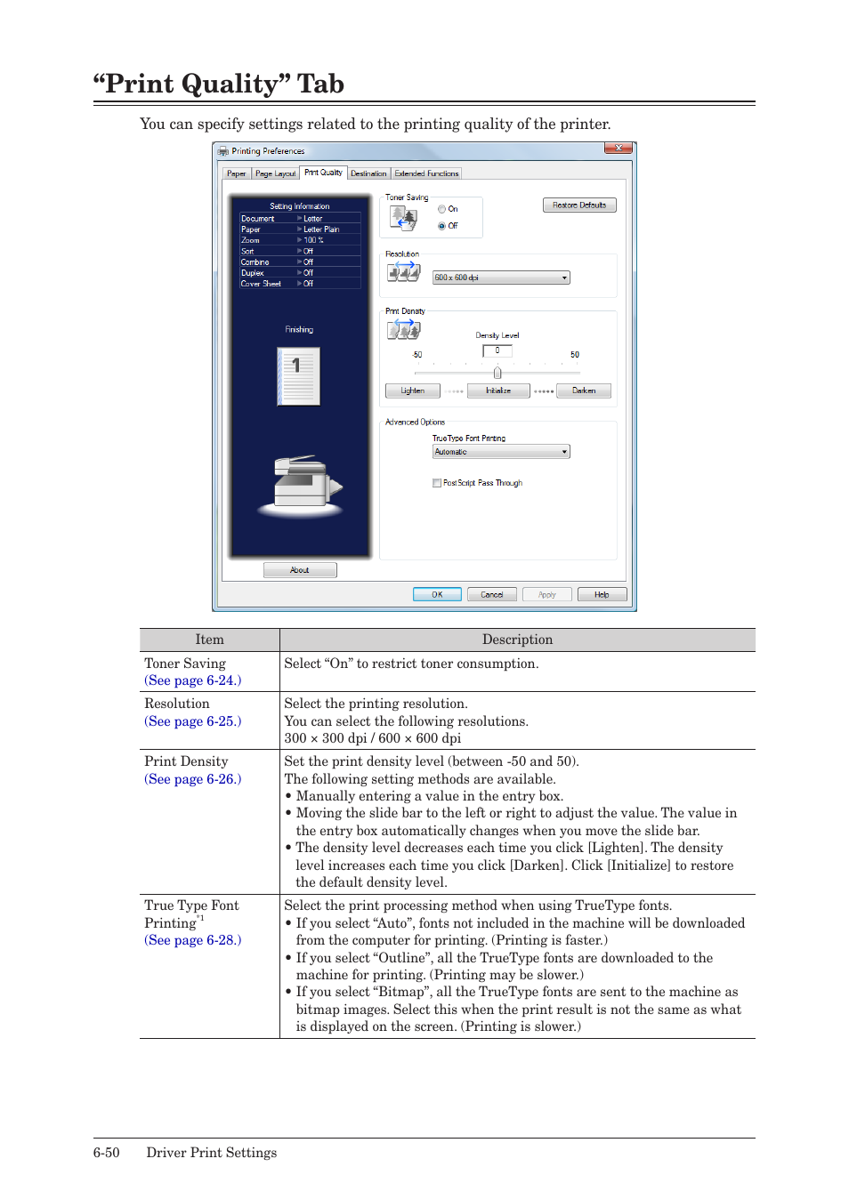 Print quality” tab, Print quality” tab -50 | Muratec QUADACCESS MFX-2550 User Manual | Page 133 / 193