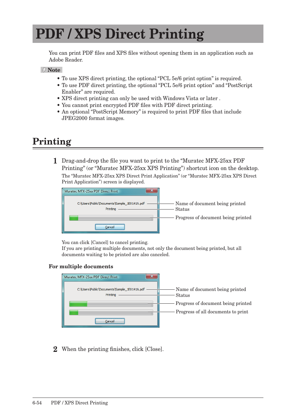 Pdf / xps direct printing, Printing, Pdf / xps direct printing -54 | Printing -54 | Muratec QUADACCESS MFX-2550 User Manual | Page 137 / 193