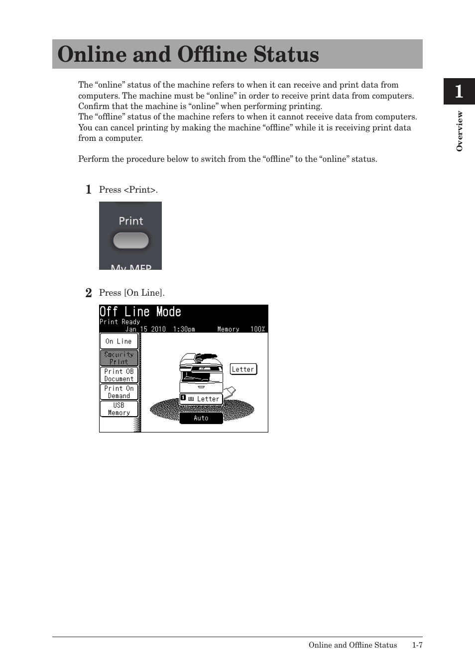 Online and offline status, Online and offline status -7 | Muratec QUADACCESS MFX-2550 User Manual | Page 14 / 193