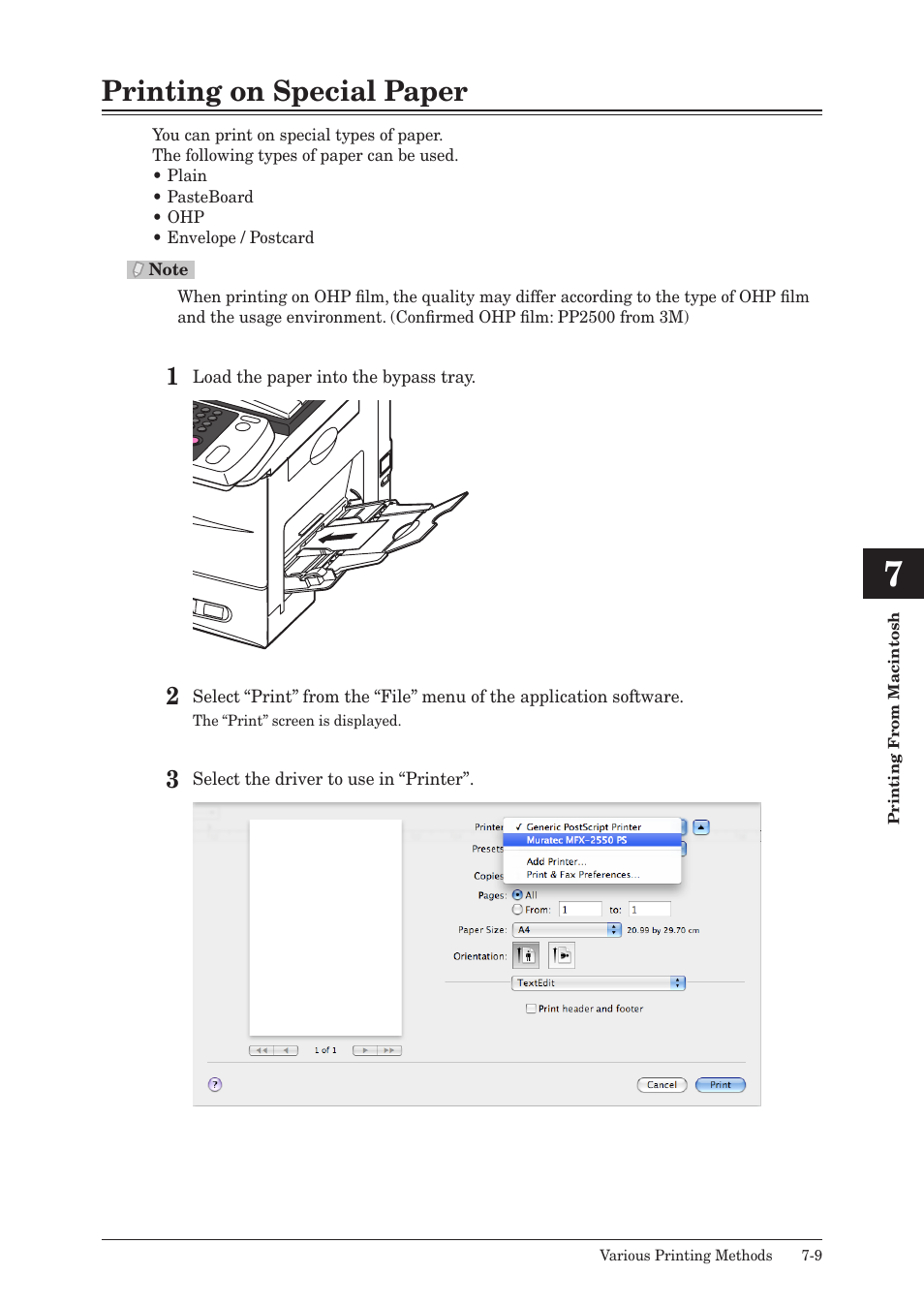 Printing on special paper, Printing on special paper -9 | Muratec QUADACCESS MFX-2550 User Manual | Page 148 / 193