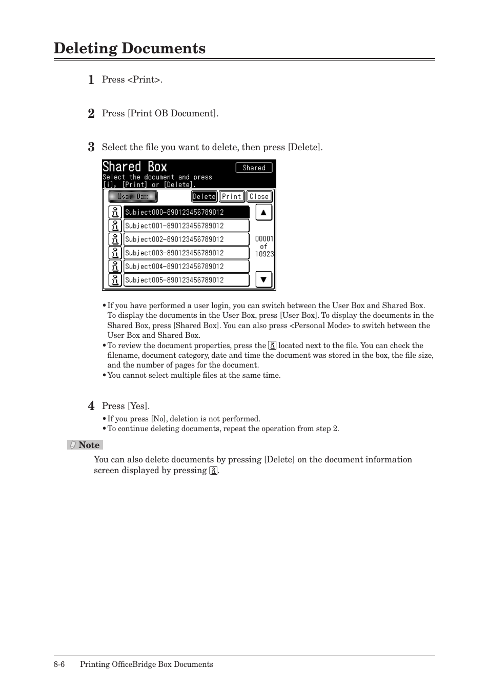 Deleting documents, Deleting documents -6 | Muratec QUADACCESS MFX-2550 User Manual | Page 173 / 193