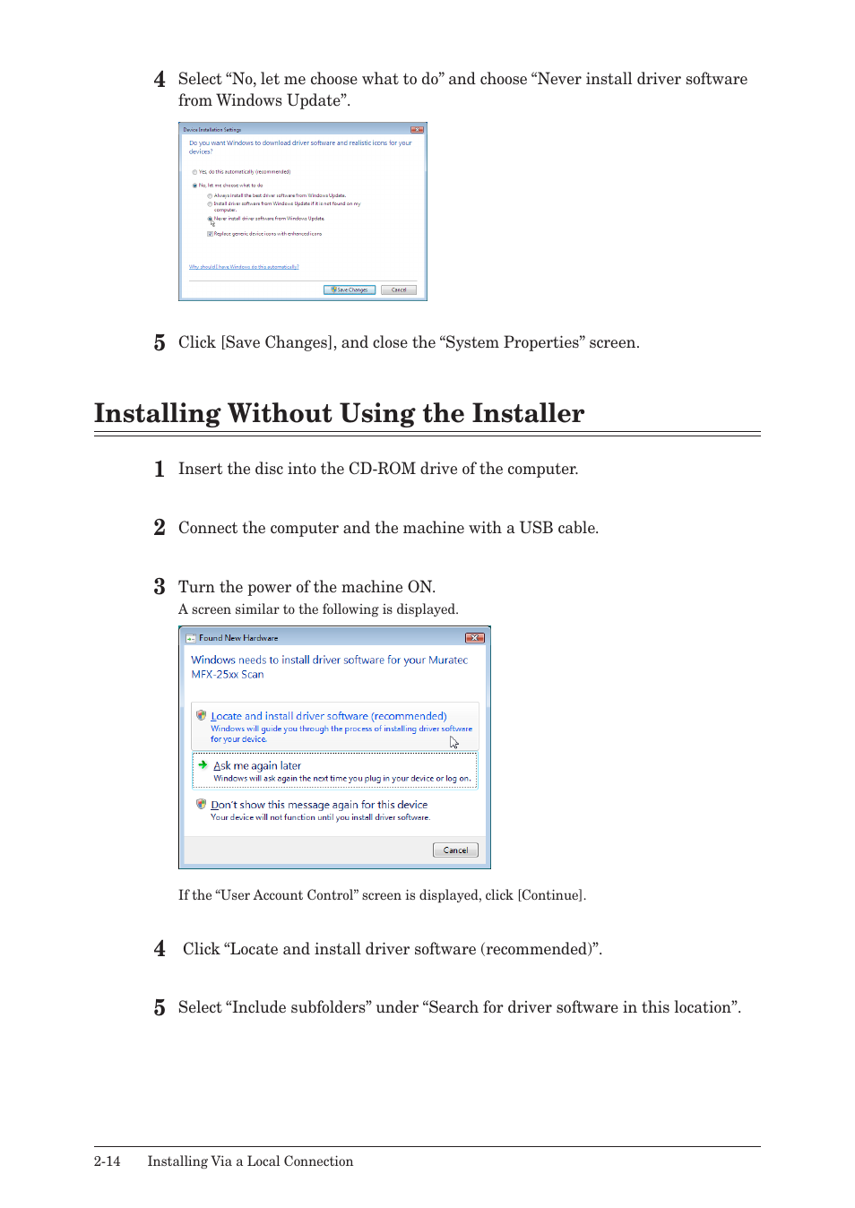 Installing without using the installer, Installing without using the installer -14 | Muratec QUADACCESS MFX-2550 User Manual | Page 29 / 193