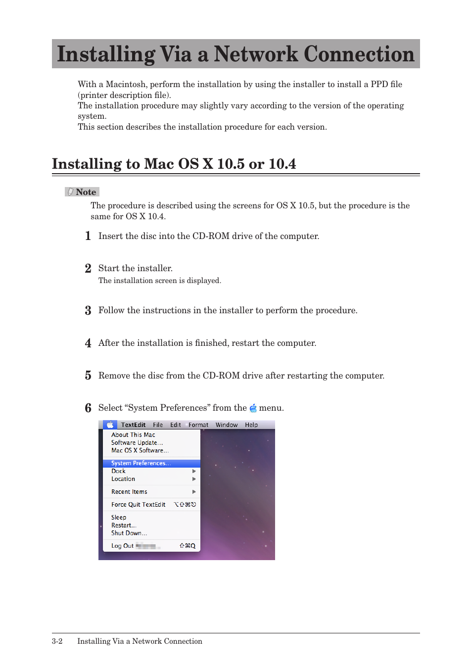 Installing via a network connection, Installing to mac os x 10.5 or 10.4, Installing via a network connection -2 | Installing to mac os x 10.5 or 10.4 -2 | Muratec QUADACCESS MFX-2550 User Manual | Page 41 / 193