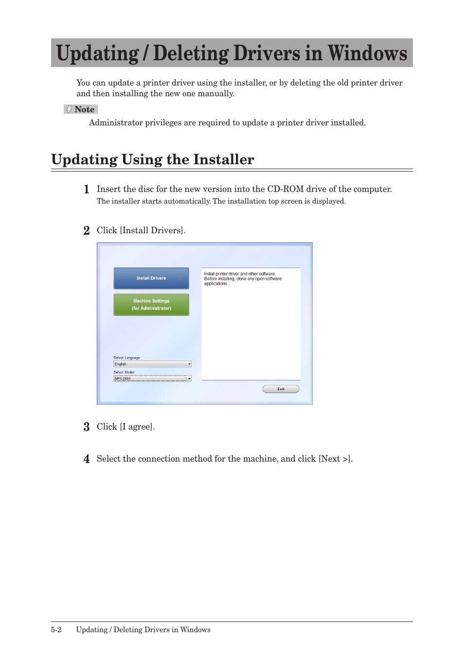 Updating / deleting drivers in windows, Updating using the installer, Updating / deleting drivers in windows -2 | Updating using the installer -2 | Muratec QUADACCESS MFX-2550 User Manual | Page 69 / 193