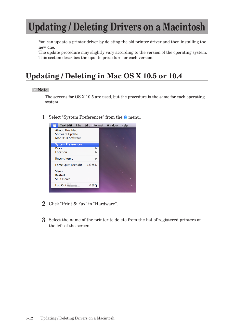 Updating / deleting drivers on a macintosh, Updating / deleting in mac os x 10.5 or 10.4, Updating / deleting drivers on a macintosh -12 | Updating / deleting in mac os x 10.5 or 10.4 -12 | Muratec QUADACCESS MFX-2550 User Manual | Page 79 / 193