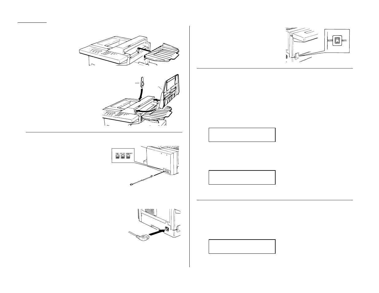 Attach the paper-handling parts, Plug in and power up, Setting the paper size for the multipurpose tray | Adjust the monitor speaker’s volume | Muratec F-98 User Manual | Page 16 / 109