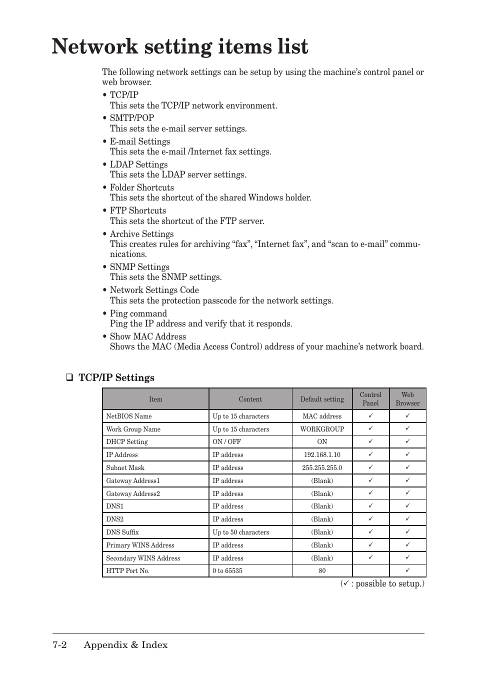 Network setting items list, Network setting items list -2, Network.setting.items.list | Qtcp/ip.settings | Muratec MFX-1430 User Manual | Page 113 / 120