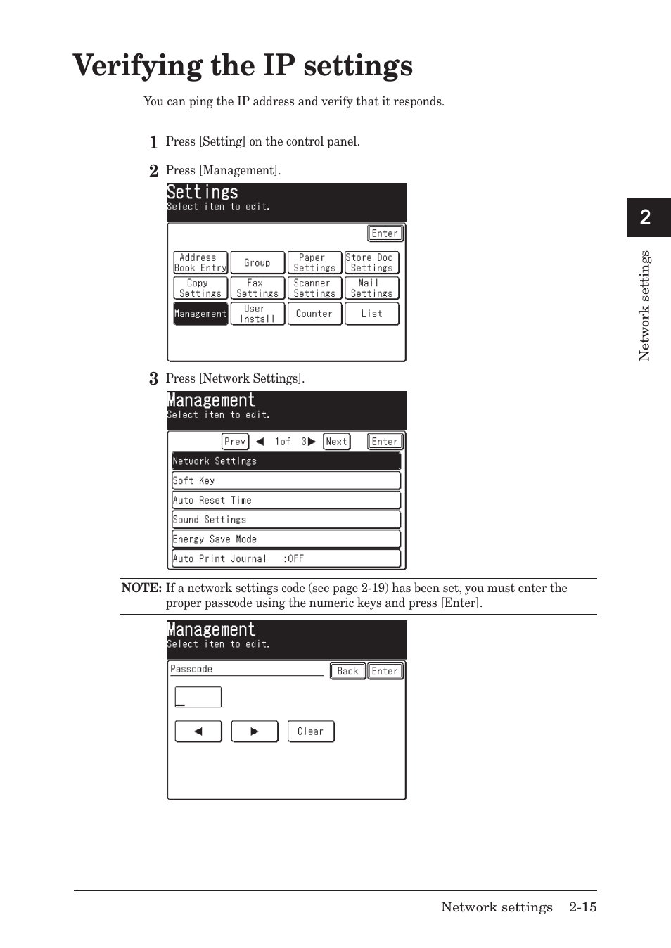 Verifying the ip settings, Verifying the ip settings -15, Verifying.the.ip.settings | Muratec MFX-1430 User Manual | Page 22 / 120