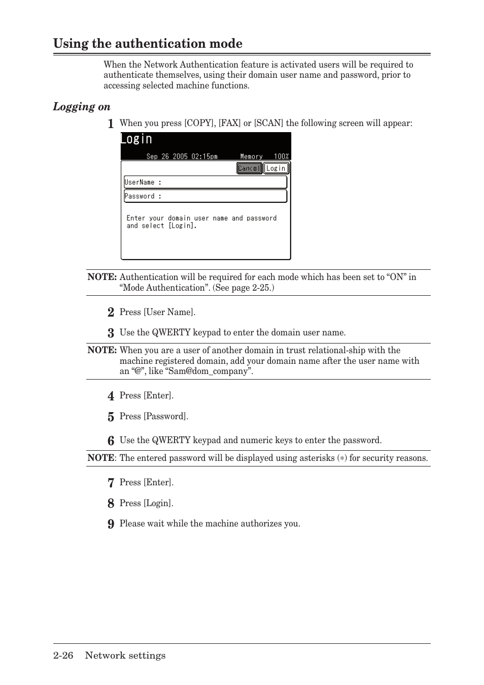 Using the authentication mode, Using the authentication mode -26, Using.the.authentication.mode | Muratec MFX-1430 User Manual | Page 33 / 120