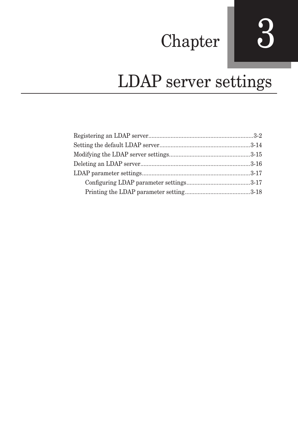 Chapter 3 ldap server settings, Chapter -1, Ldap.server.settings -1 | Muratec MFX-1430 User Manual | Page 36 / 120